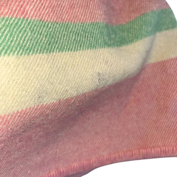 wool blanket made England pink green ivory stripe antique - Picture 4 of 6